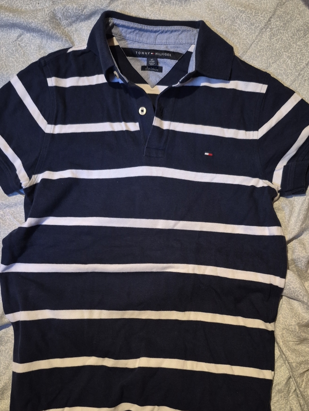 Tommy Hilfiger Men’s Navy and White Striped Polo